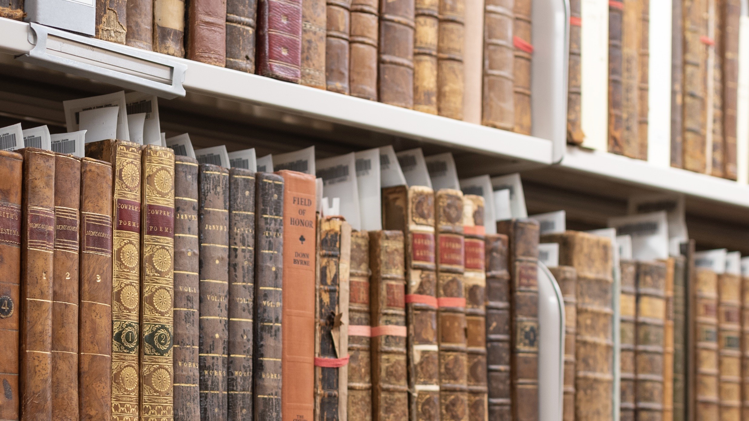 Old books on a shelf.