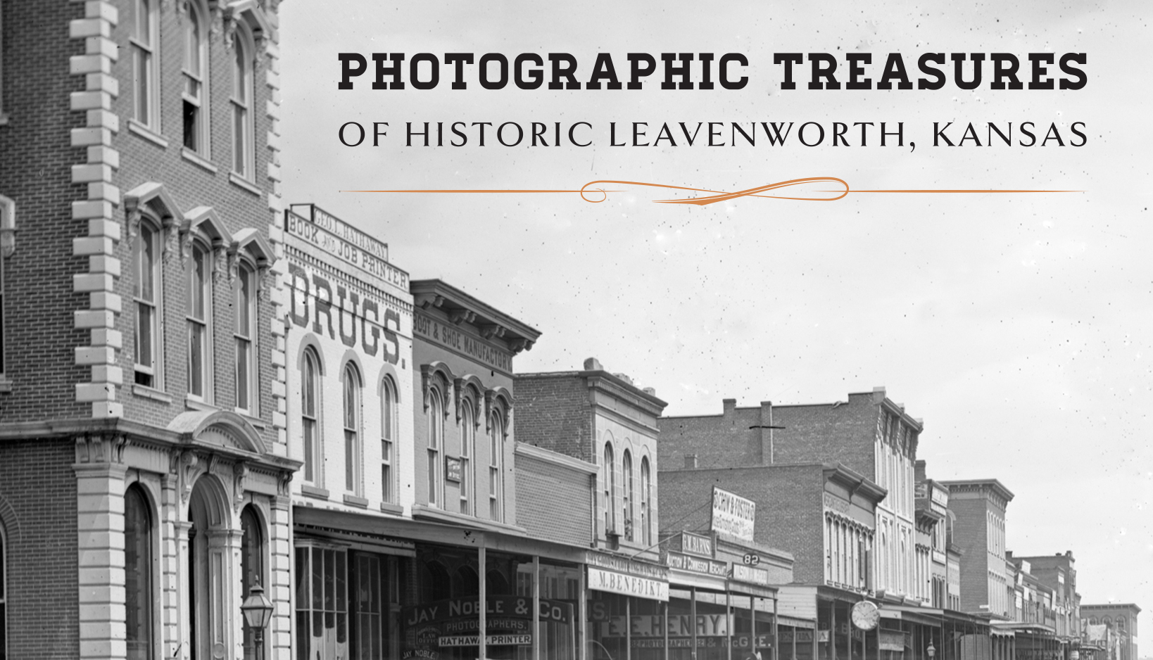 Black-and-white photograph of a street in Leavenworth during the late nineteenth century.